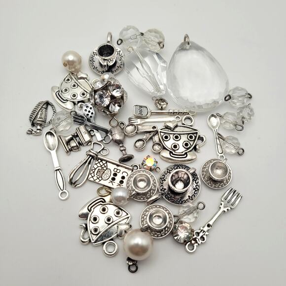 35+ Charms Lot Kitchen Cooking Tea Silver Tones Sparkly Jewelry Making Gift Idea - Picture 2 of 8